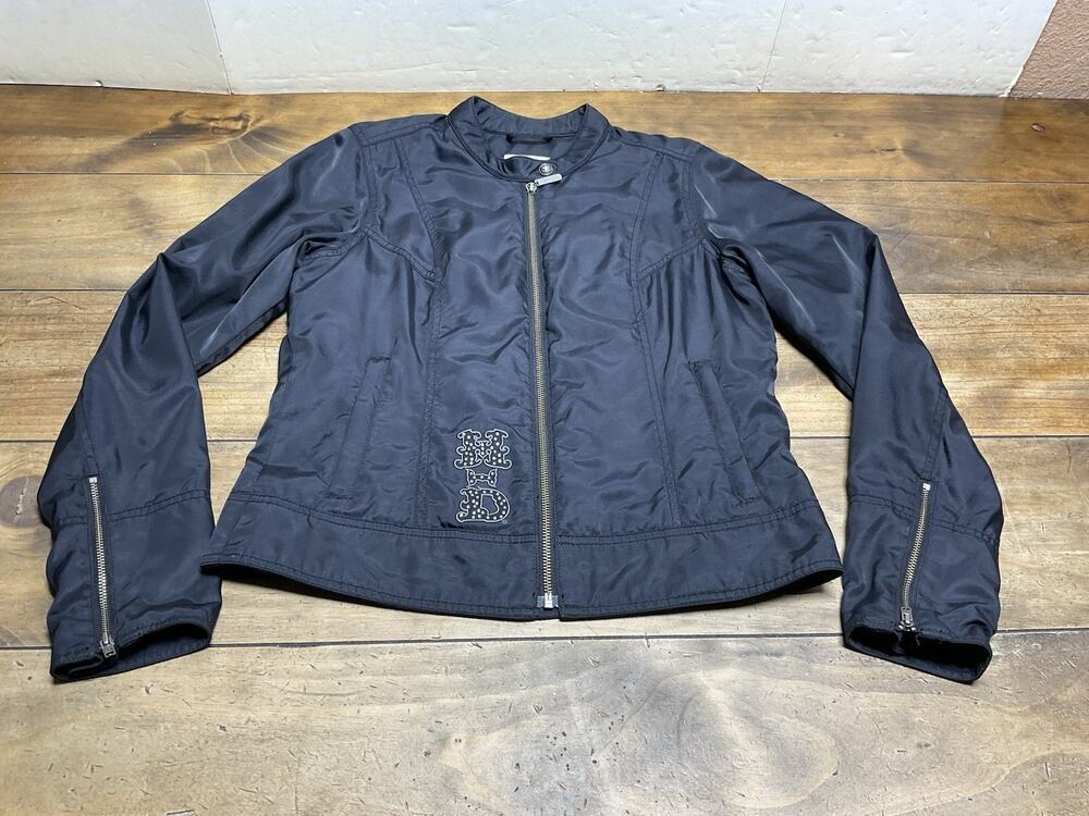 Harley Davidson Women's Nylon Riding Jacket Black and Pink Rhinestone Size XS